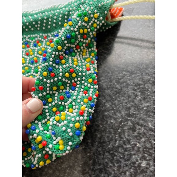Vtg 1950's Candy Dot Beaded Drawstring Reversible Handbag Multi Colored Bakelite - Picture 10 of 10
